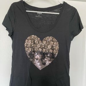 Express black sequin heart shirt size s